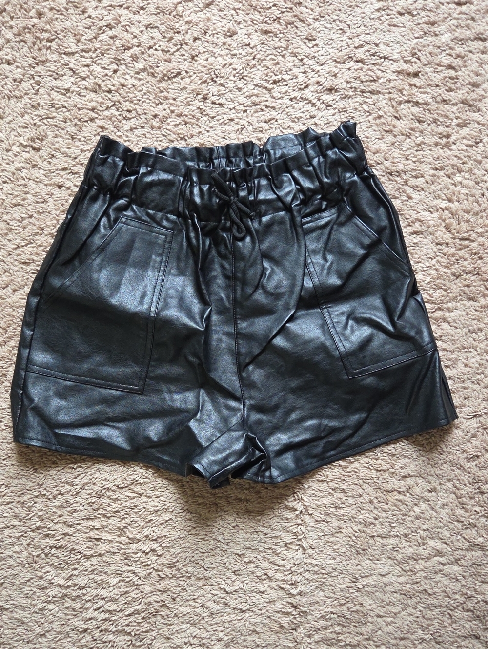 Women's Black Faux Leather Paperbag Waist Shorts